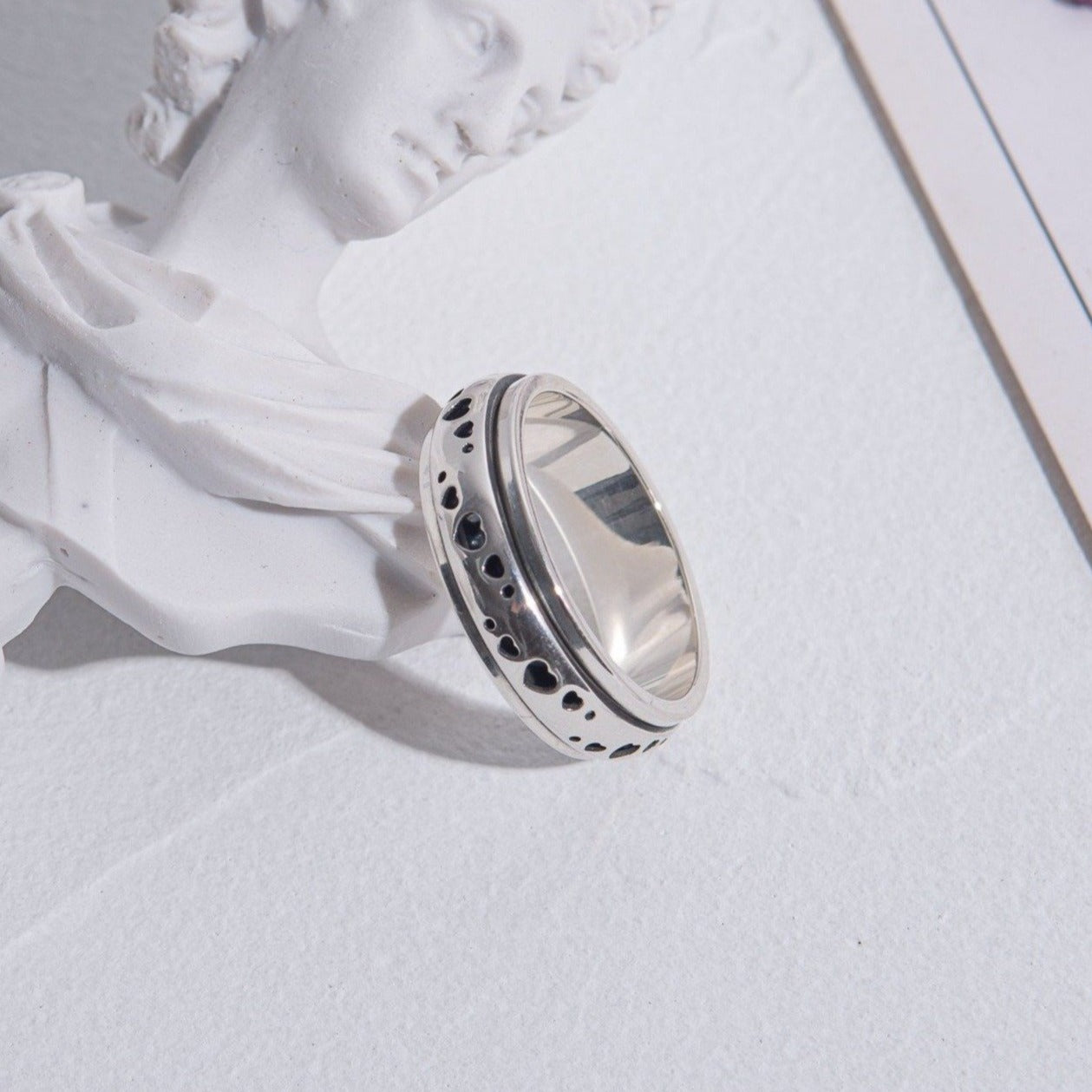 925 Sterling Silver Heart Spinning Anxiety Ring